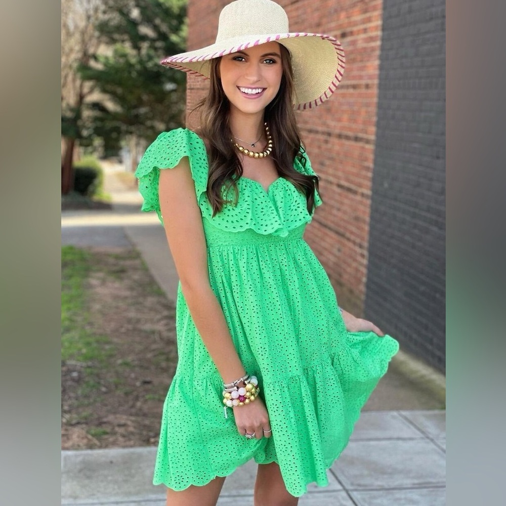 NWT Lilly Pulitzer Asteria Eyelet Babydoll Dress in  Cabana Green Daisy Dreams